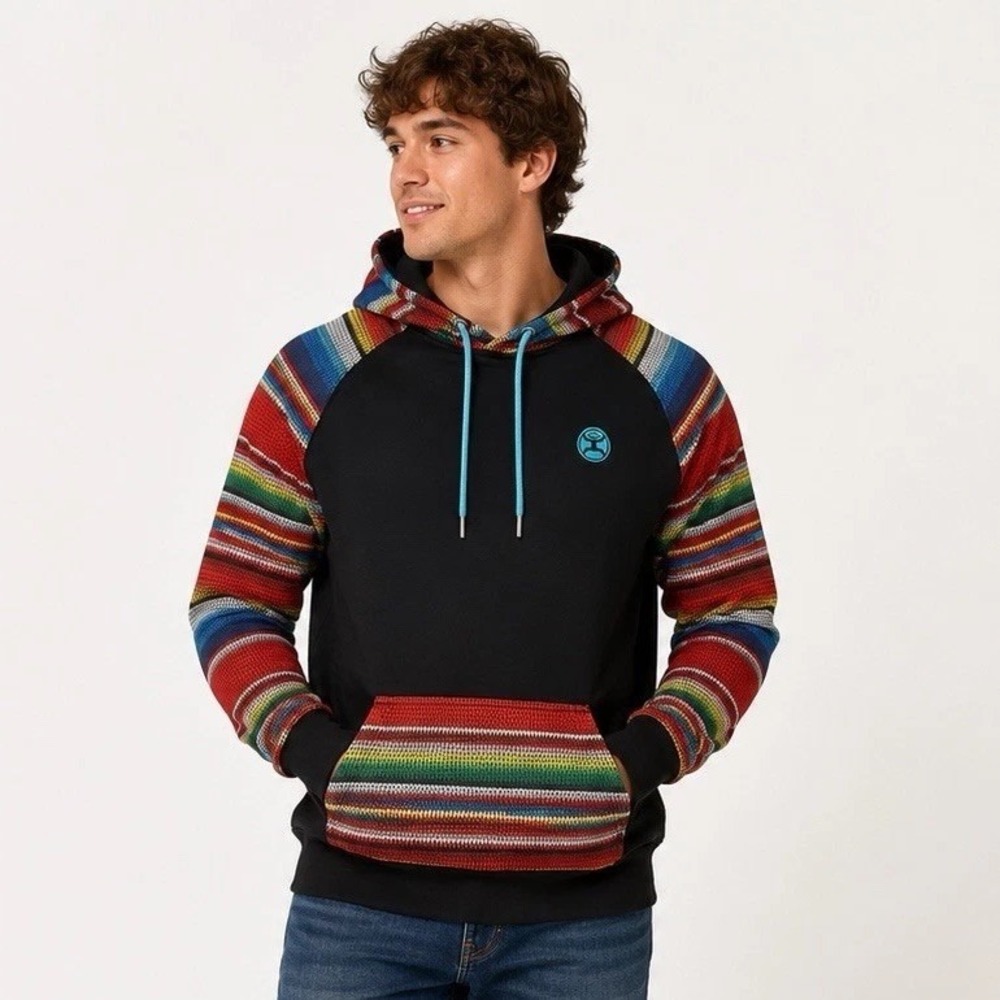HOOEY Serape Hoodie Mens Large Black Southwestern Western Pullover Sweatshirt